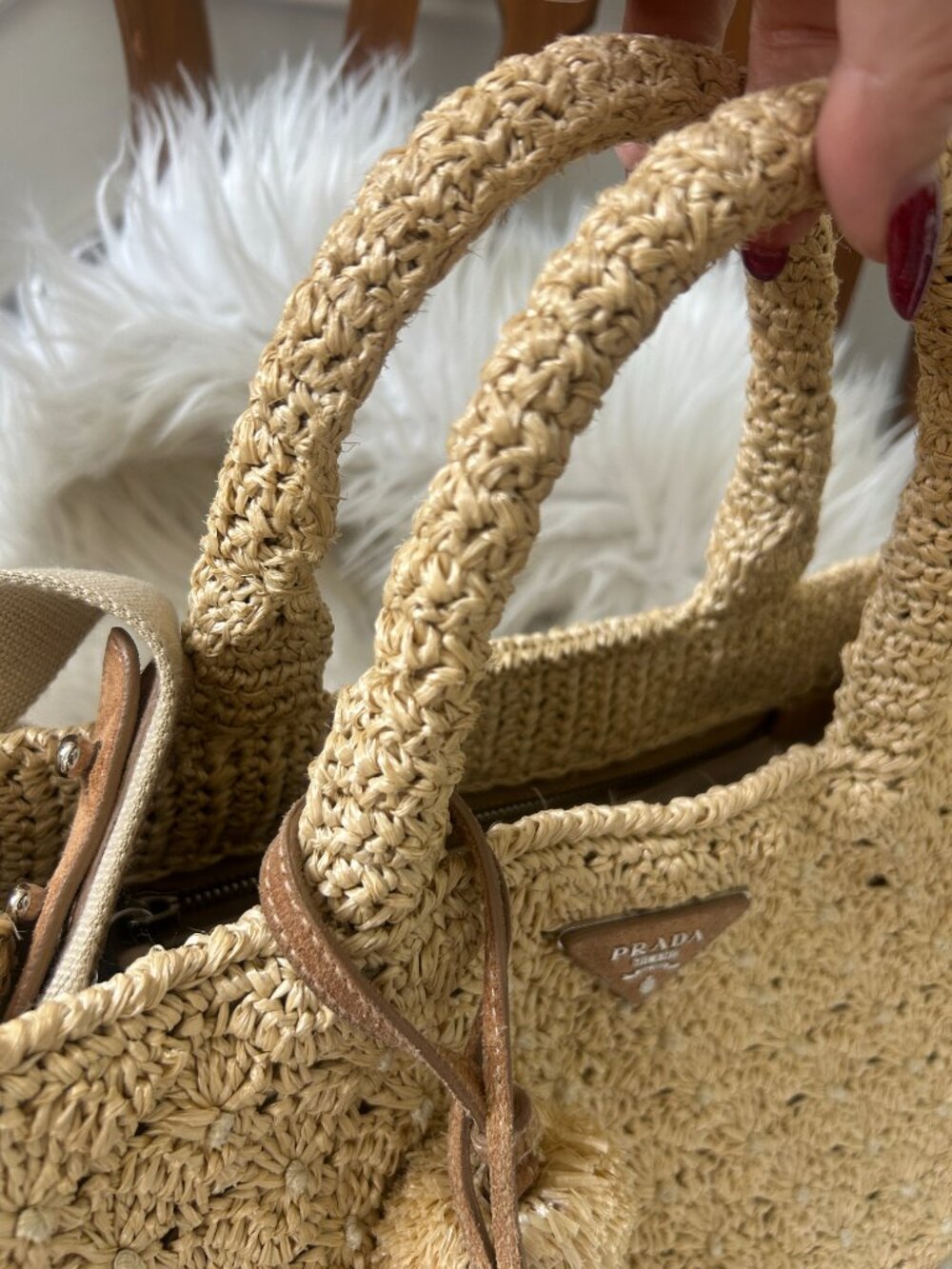 Prada Pom Pom Raffia Convertible Tote with Original Strap - Picture 15 of 16